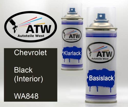 Chevrolet, Black (Interior), WA848: 400ml Sprühdose + 400ml Klarlack - Set, von ATW Autoteile West.